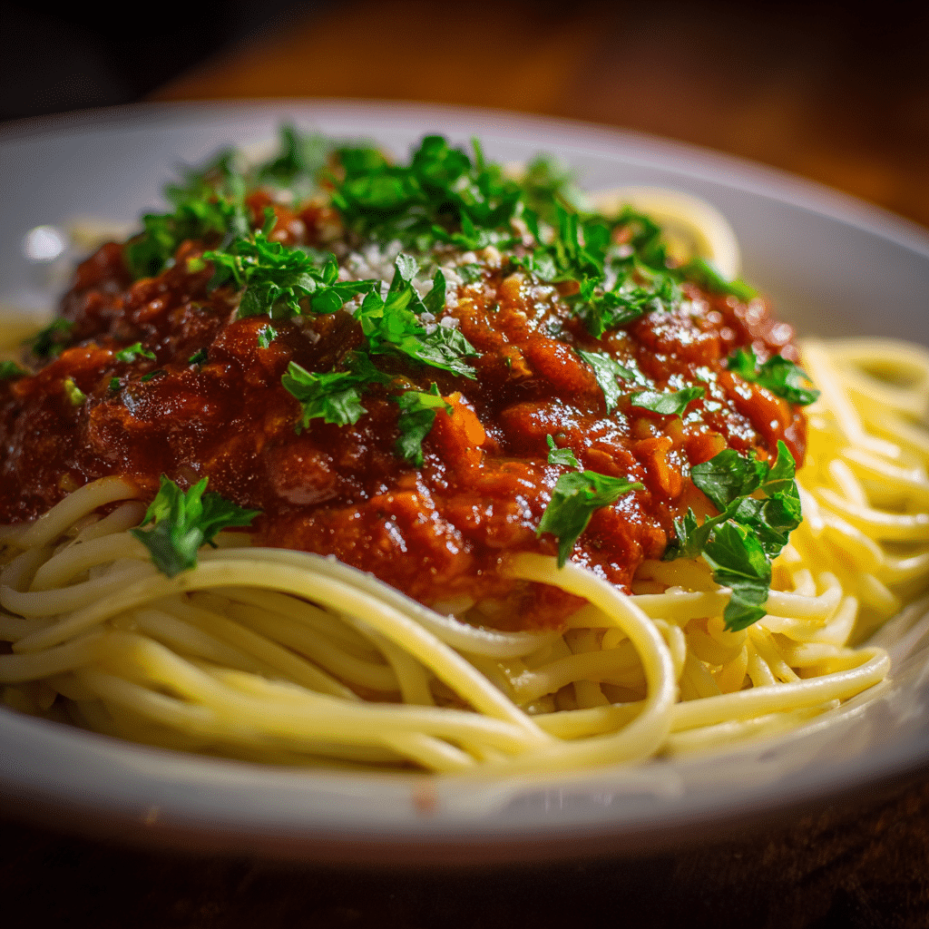 spaghetti avec sauce mijoteuse servie