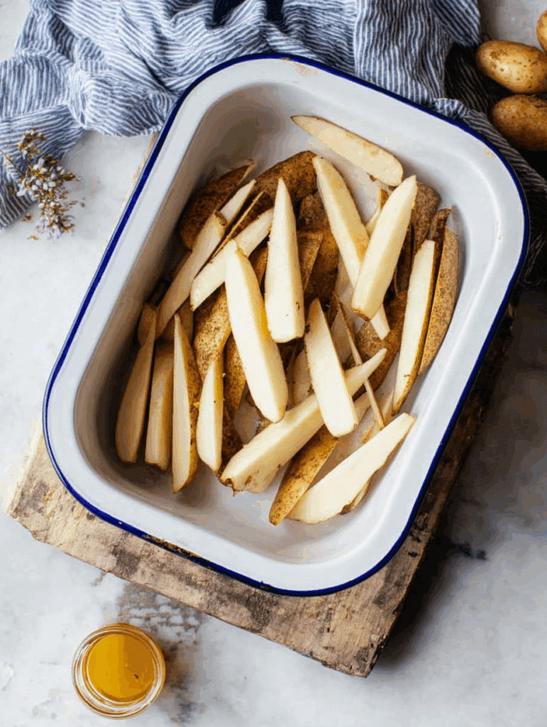 Préparation des frites maison à l’air fryer avec pommes de terre fraîches