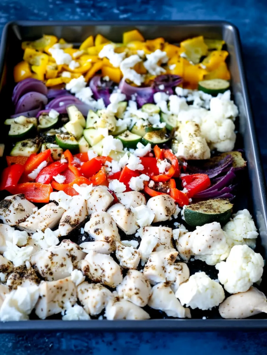 Poulet à la grecque et légumes sur plaque