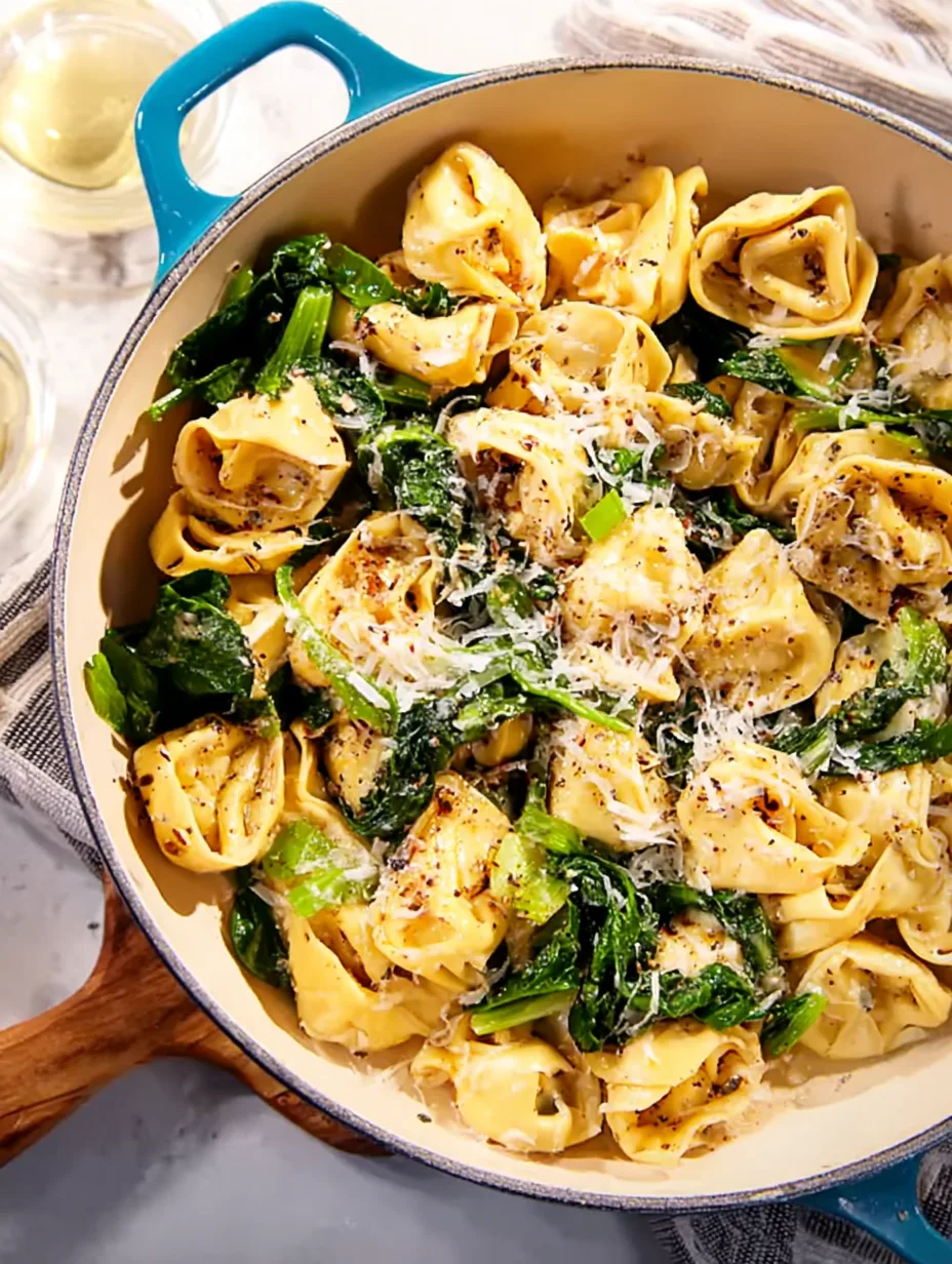 Tortellini Cacio e Pepe à la poêle (avec épinards)