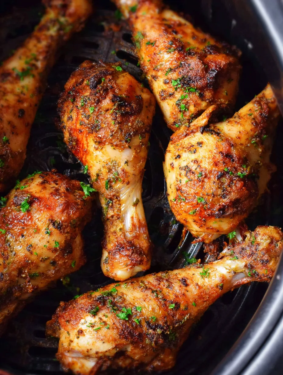 cuisses de poulet bien dorées dans le panier de l’airfryer