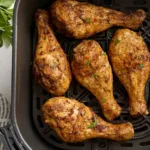 Pilons de poulet cuits dans une friteuse sans huile avec peau croustillante