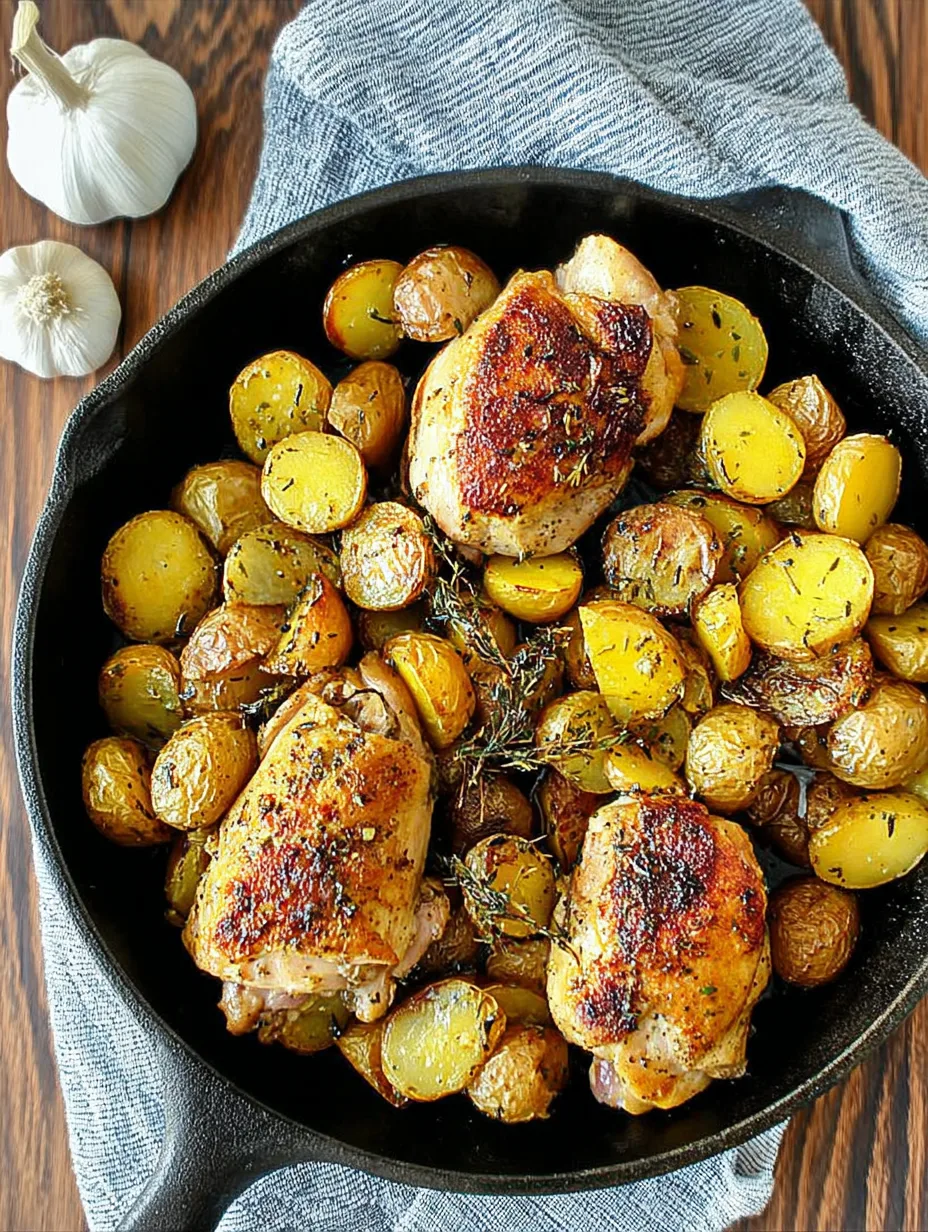 Pommes de terre rôties ail & fines herbes + poulet grillé – complet & rapide