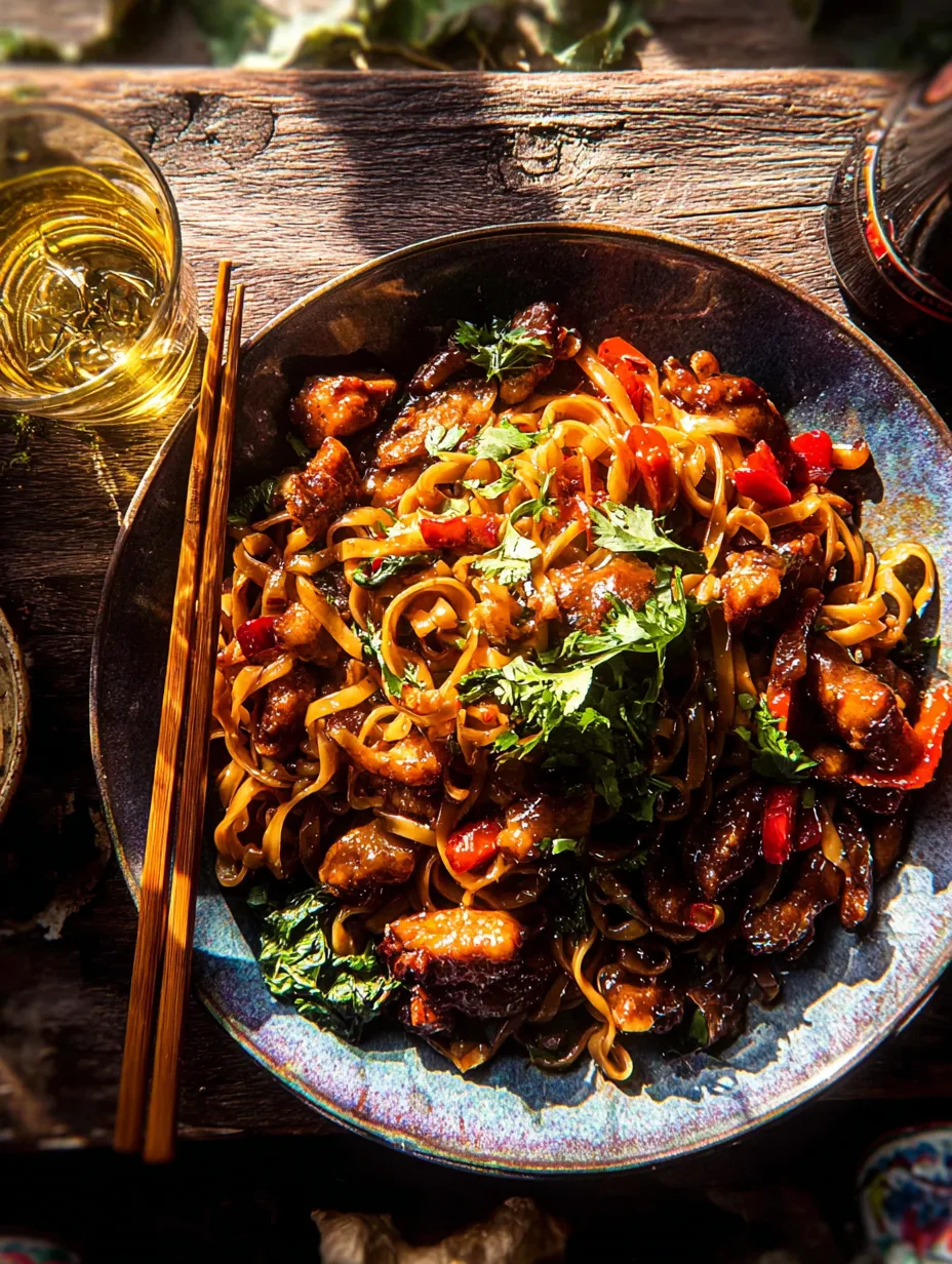 Nouilles sautées au poulet caramélisé – recette express prête en 20 min