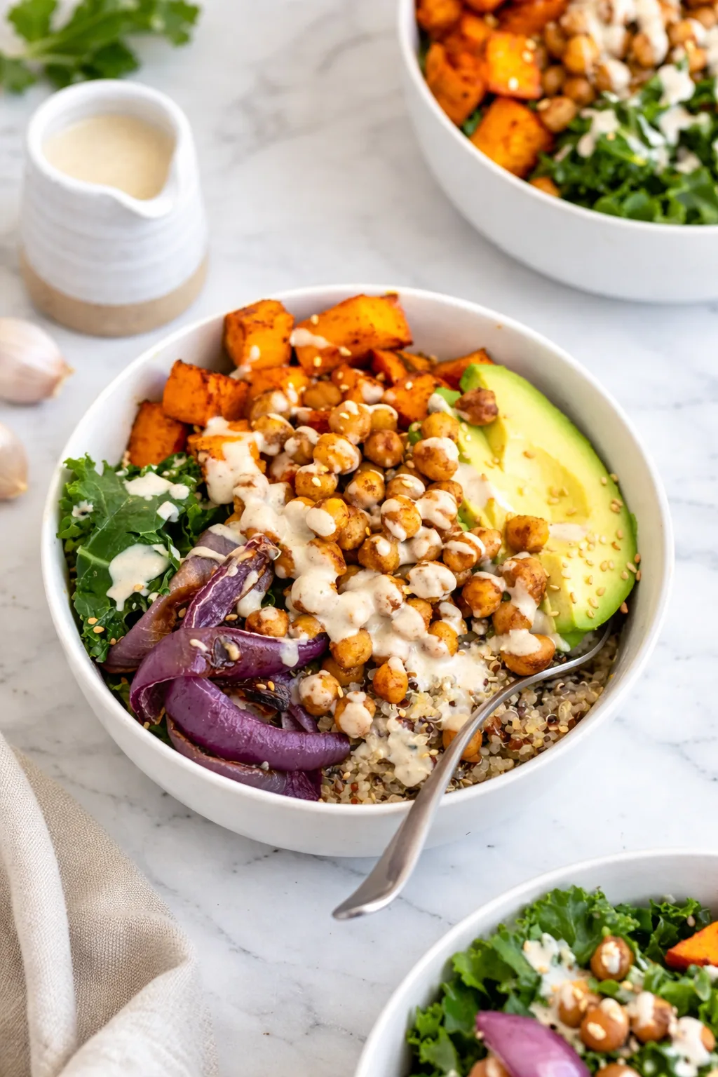 Buddha bowl healthy pois chiches & légumes rôtis