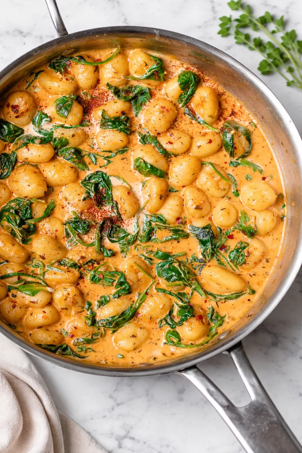 Gnocchis poêlés sauce crémeuse aux épinards