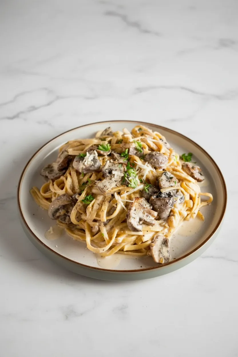 Pâtes crémeuses aux champignons et parmesan