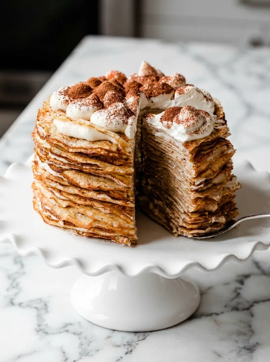 Gâteau mille-crêpes mascarpone & chocolat blanc