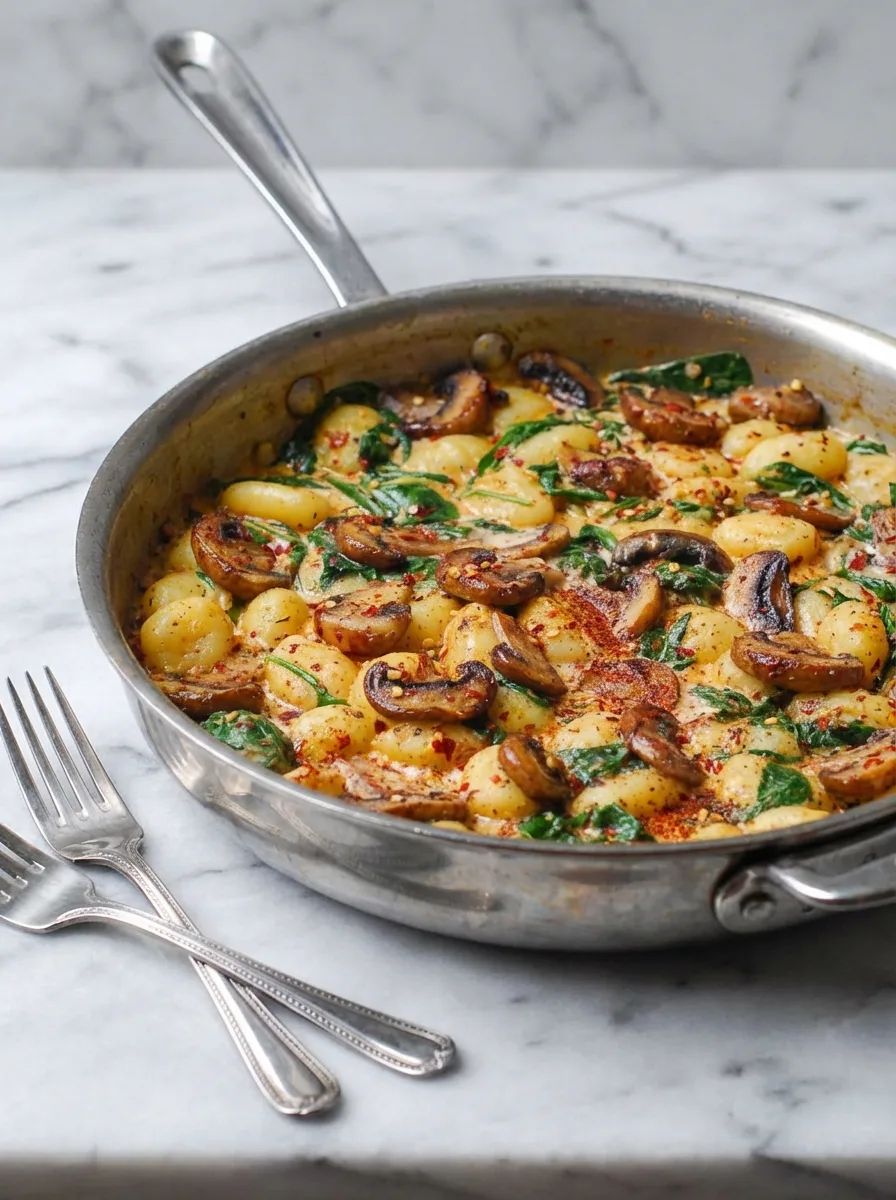 Gnocchis crémeux aux épinards et aux champignons (one-pan, 20 minutes)