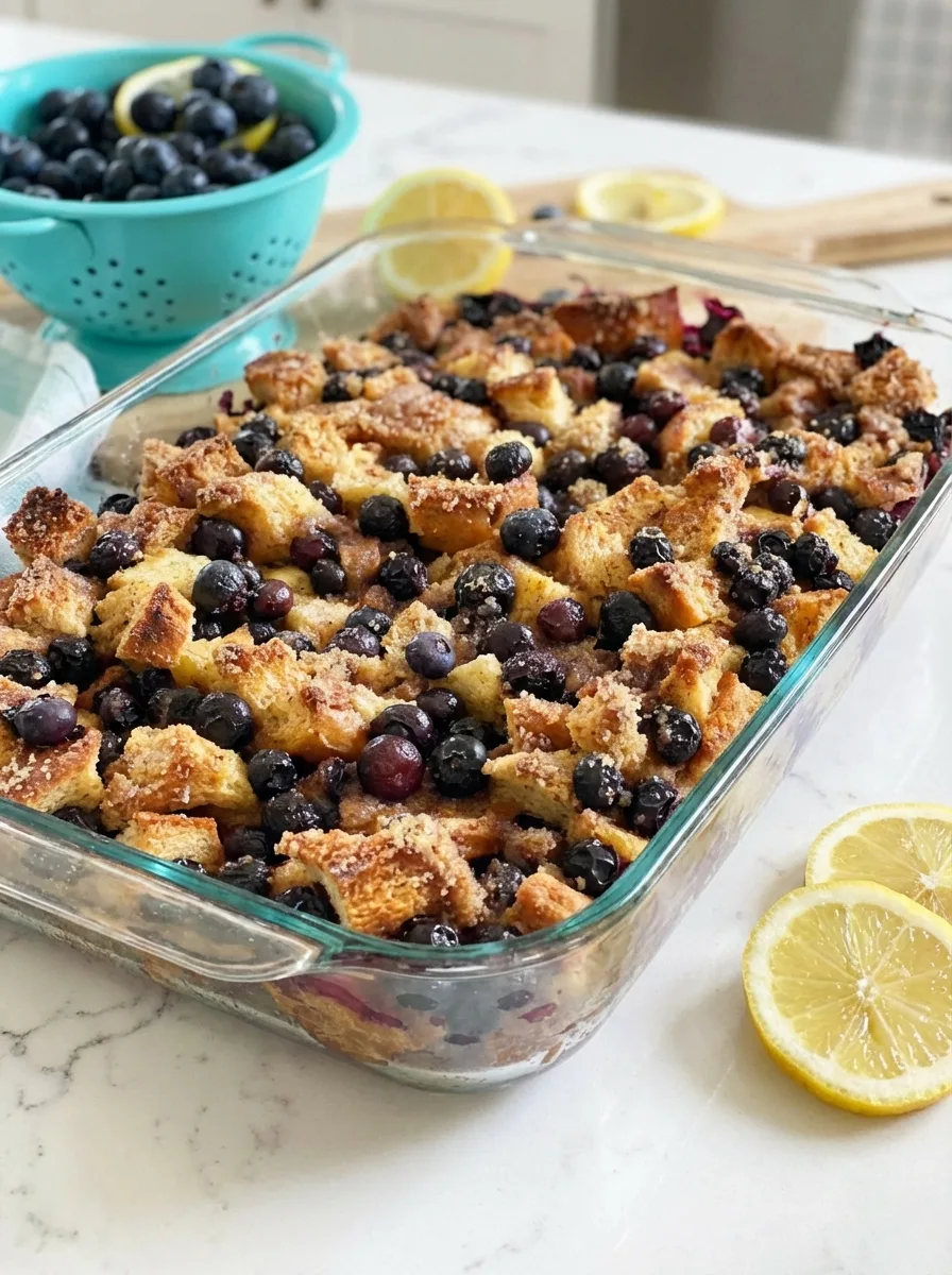 Pain perdu citron et myrtilles préparé la veille