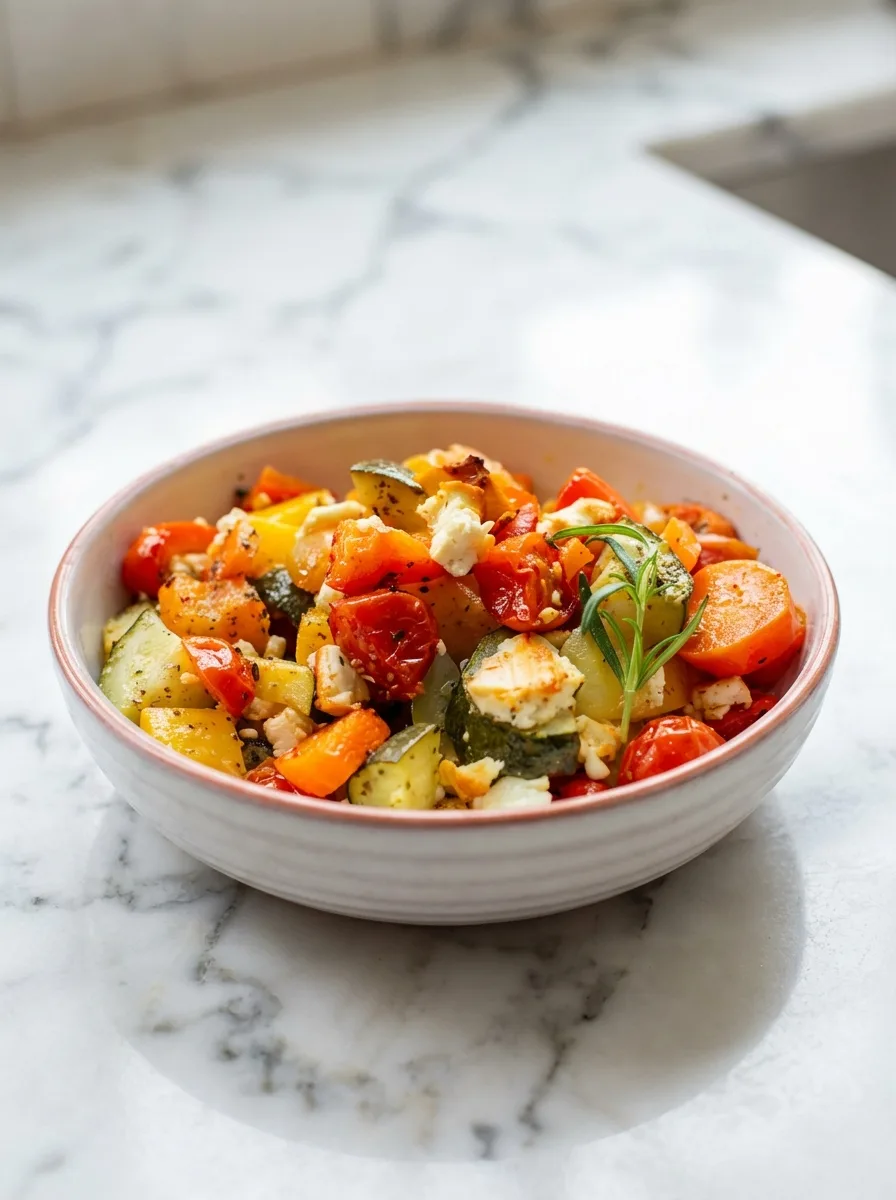 Pommes de terre à la feta végétariennes avec légumes rôtis au four
