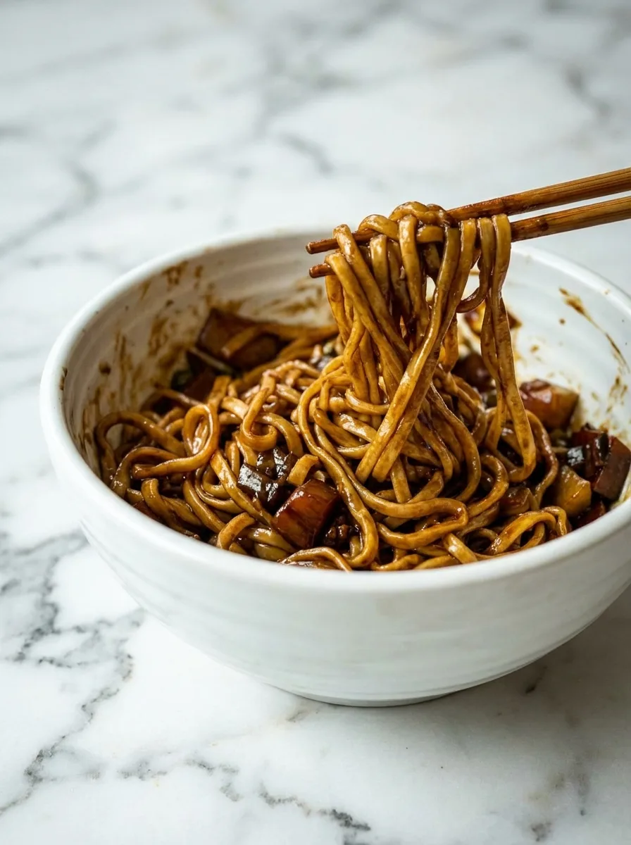Recette des nouilles coréennes à la sauce aux haricots noirs (Jjajangmyeon)