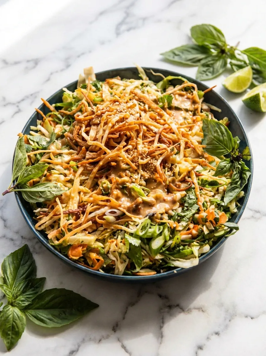 Salade croquante au poulet asiatique - Bowls healthy à la sauce cacahuète