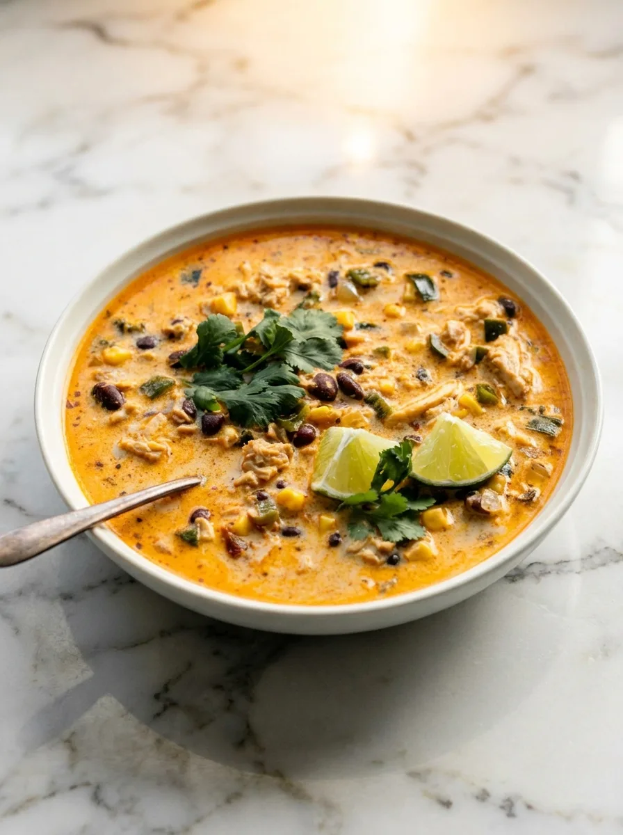 Soupe facile au poulet, piment poblano et haricots noirs