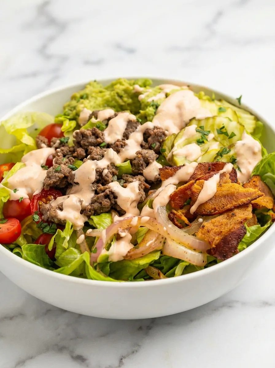 Bol de burger entièrement garni avec « sauce spéciale »