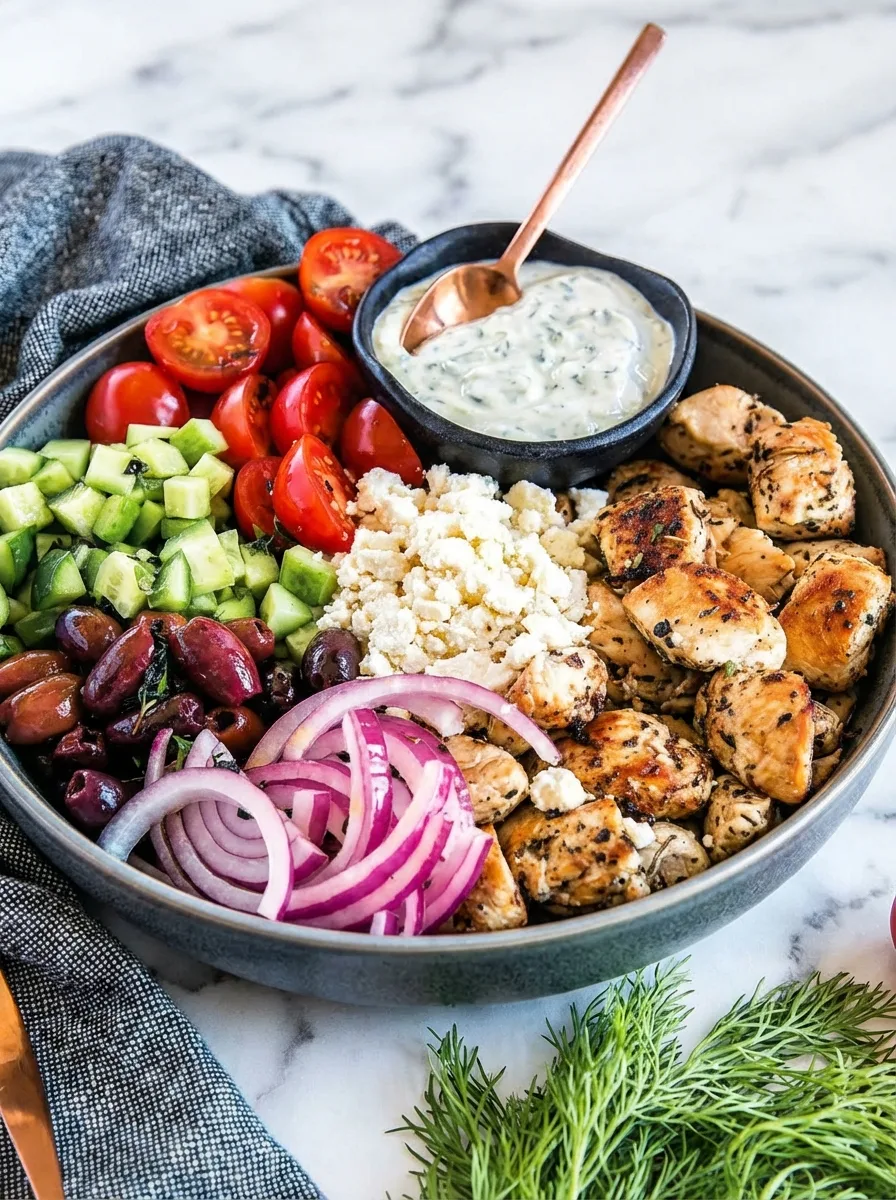 Bols de poulet grec pauvres en glucides (keto, sans gluten)