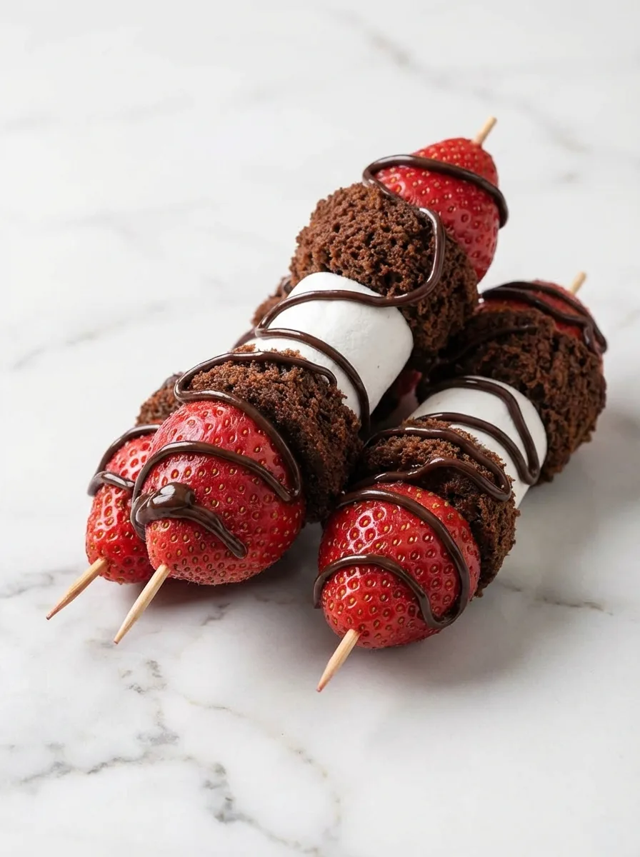 Brochettes de brownies à la fraise
