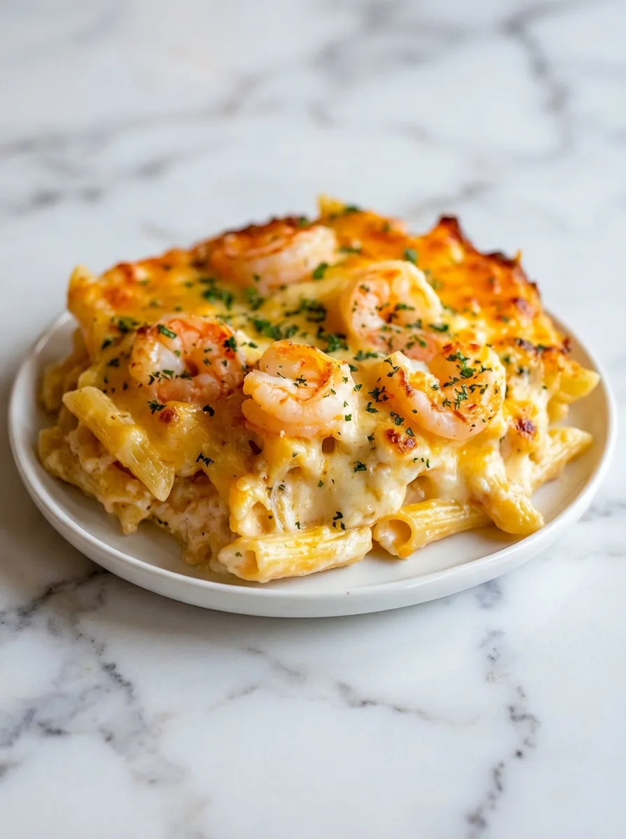 Gratin de pâtes aux crevettes façon scampi