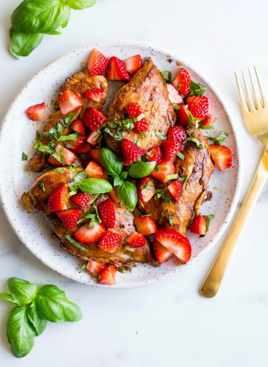Poêlée de poulet aux fraises et au basilic
