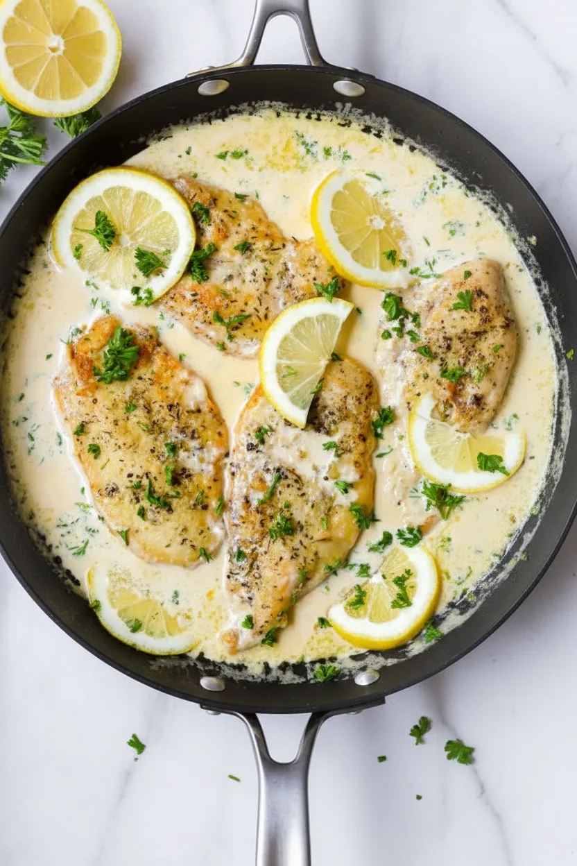 Poulet crémeux au citron et aux herbes