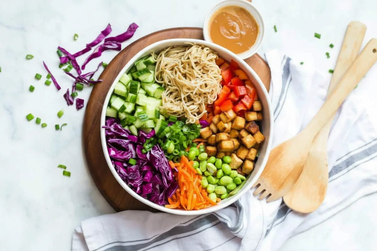 Salade façon rouleaux de printemps avec sauce aux arachides