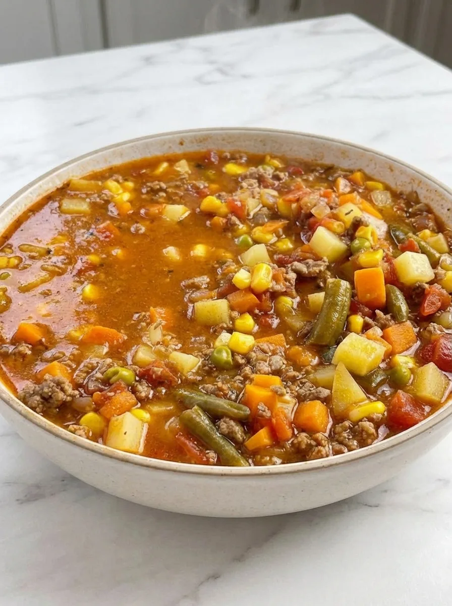 Soupe de légumes au bœuf haché