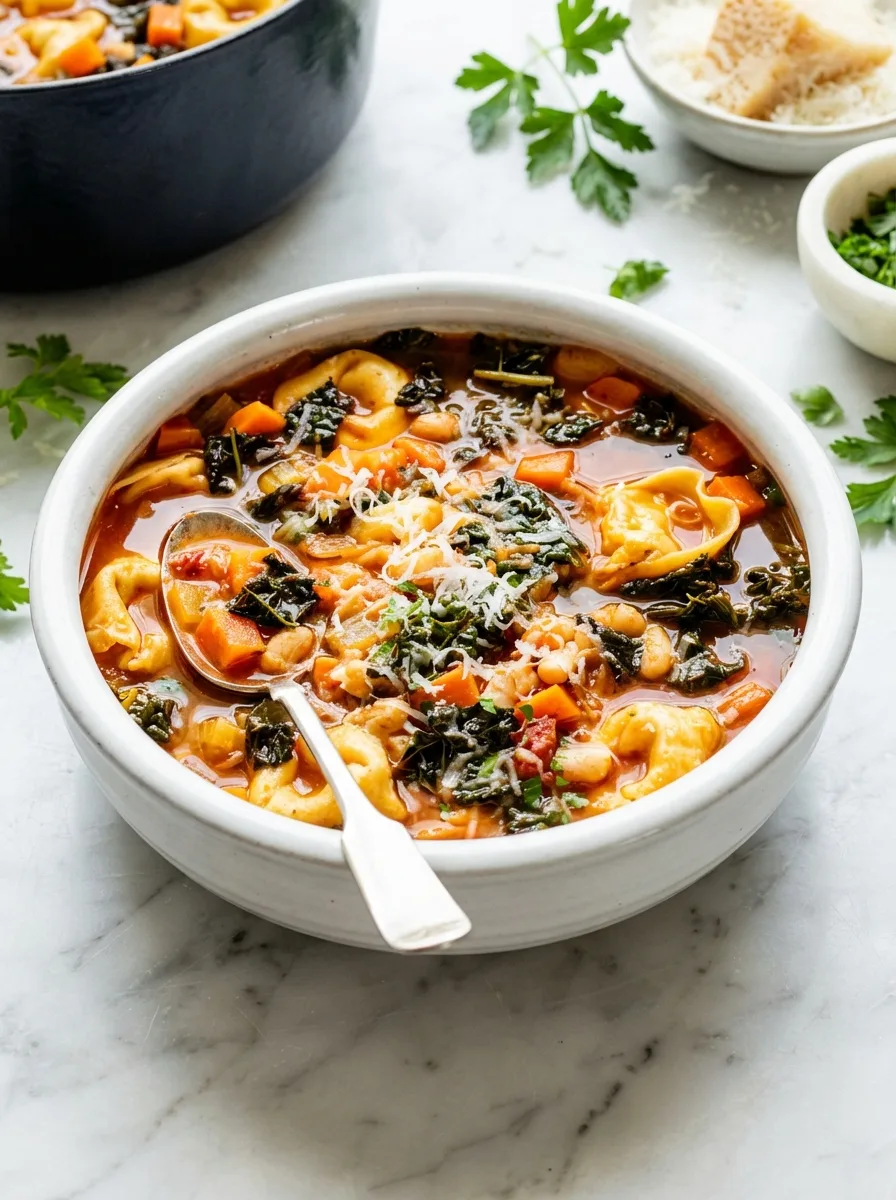Soupe de tortellini aux légumes (végétarienne)