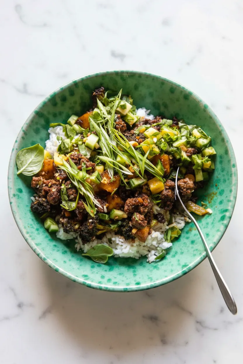 Bœuf collant au gingembre, sésame et ananas