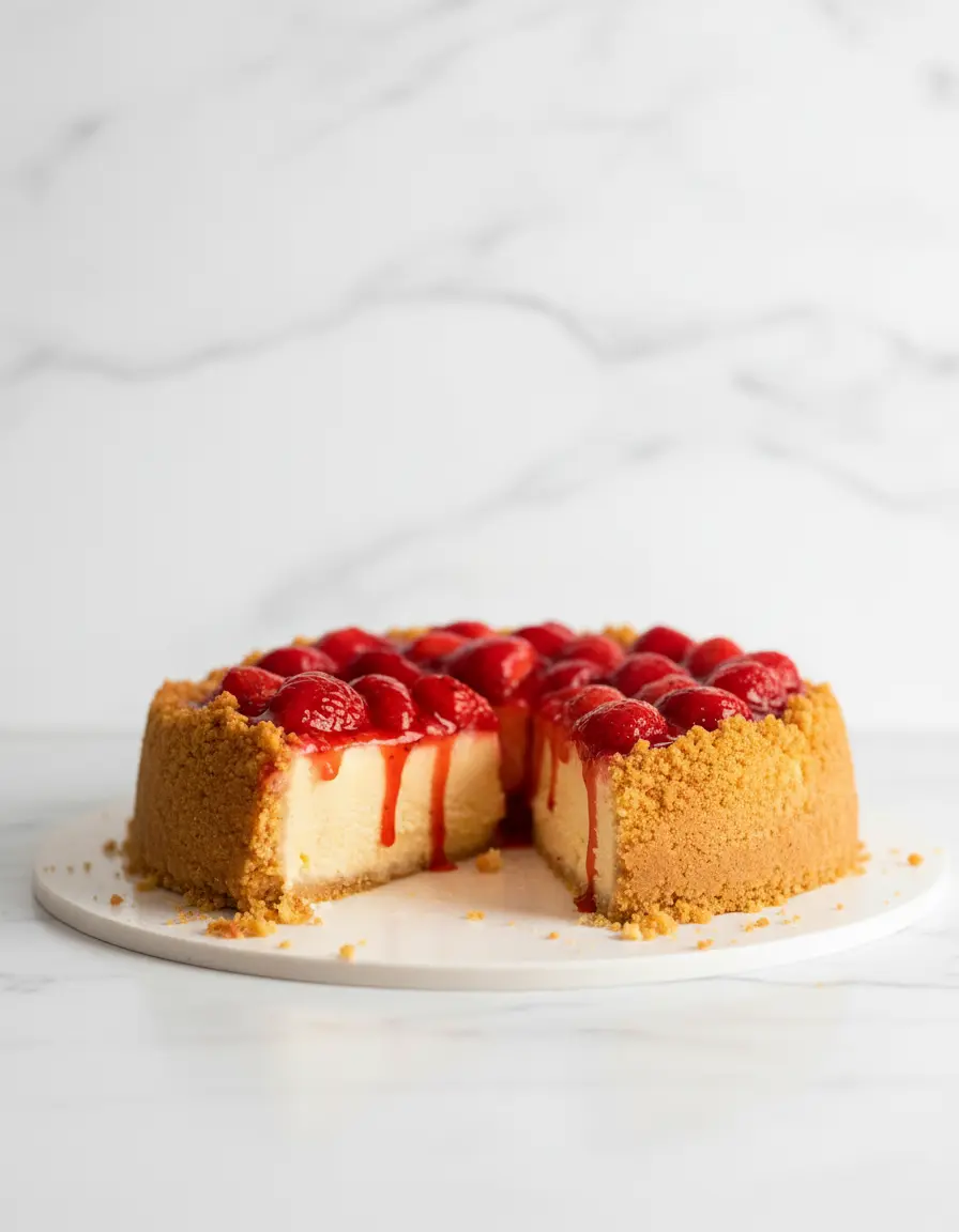 Cheesecake à la fraise avec sauce épaisse à la fraise