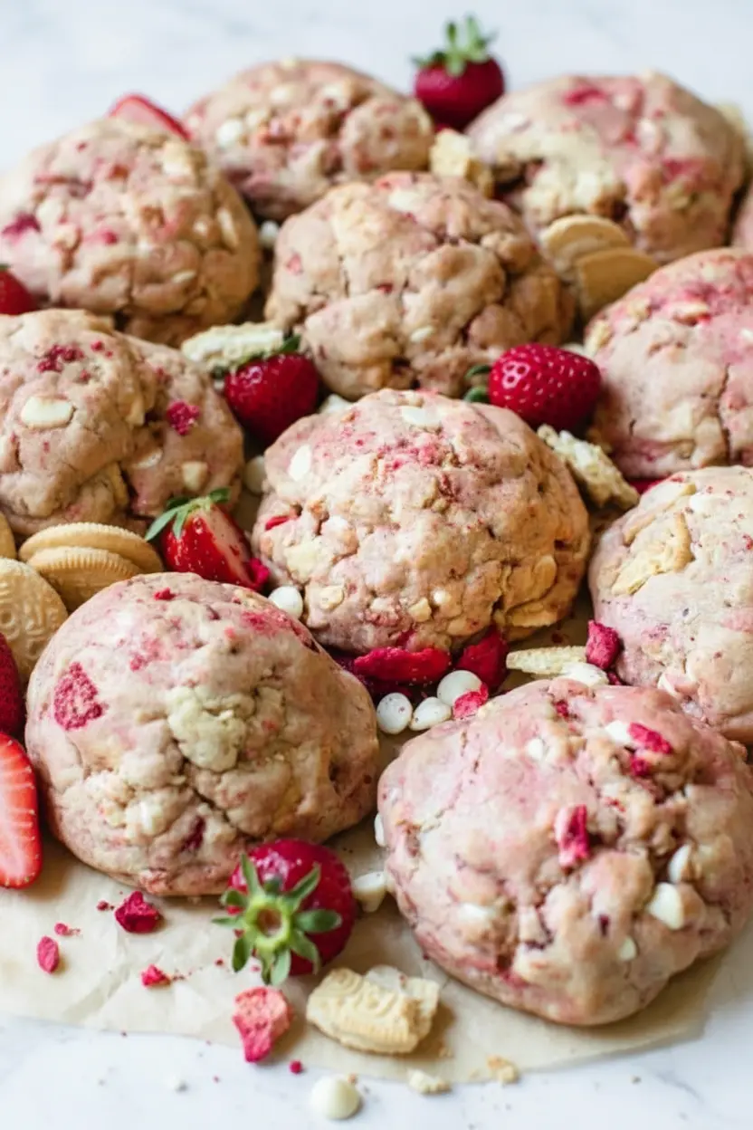 Cookies strawberry shortcake avec garniture à la crème