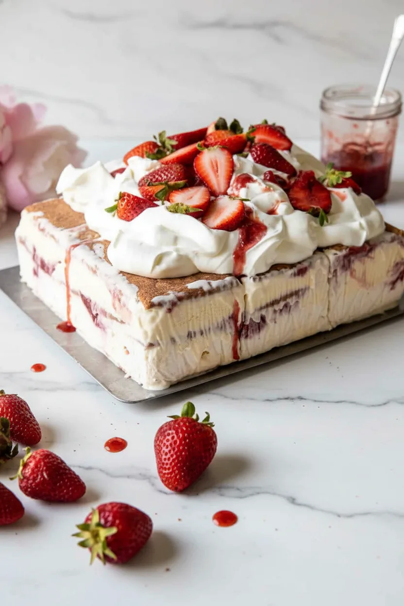 Dessert facile de gâteau glacé aux fraises