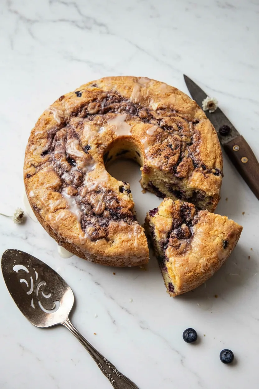 Gâteau au café du petit-déjeuner aux myrtilles et à la crème sûre
