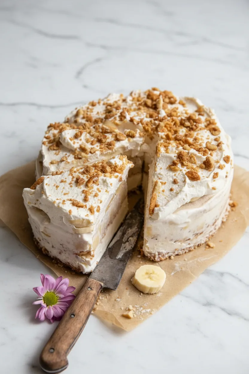 Gâteau glacé à la crème glacée banane pudding et bretzels