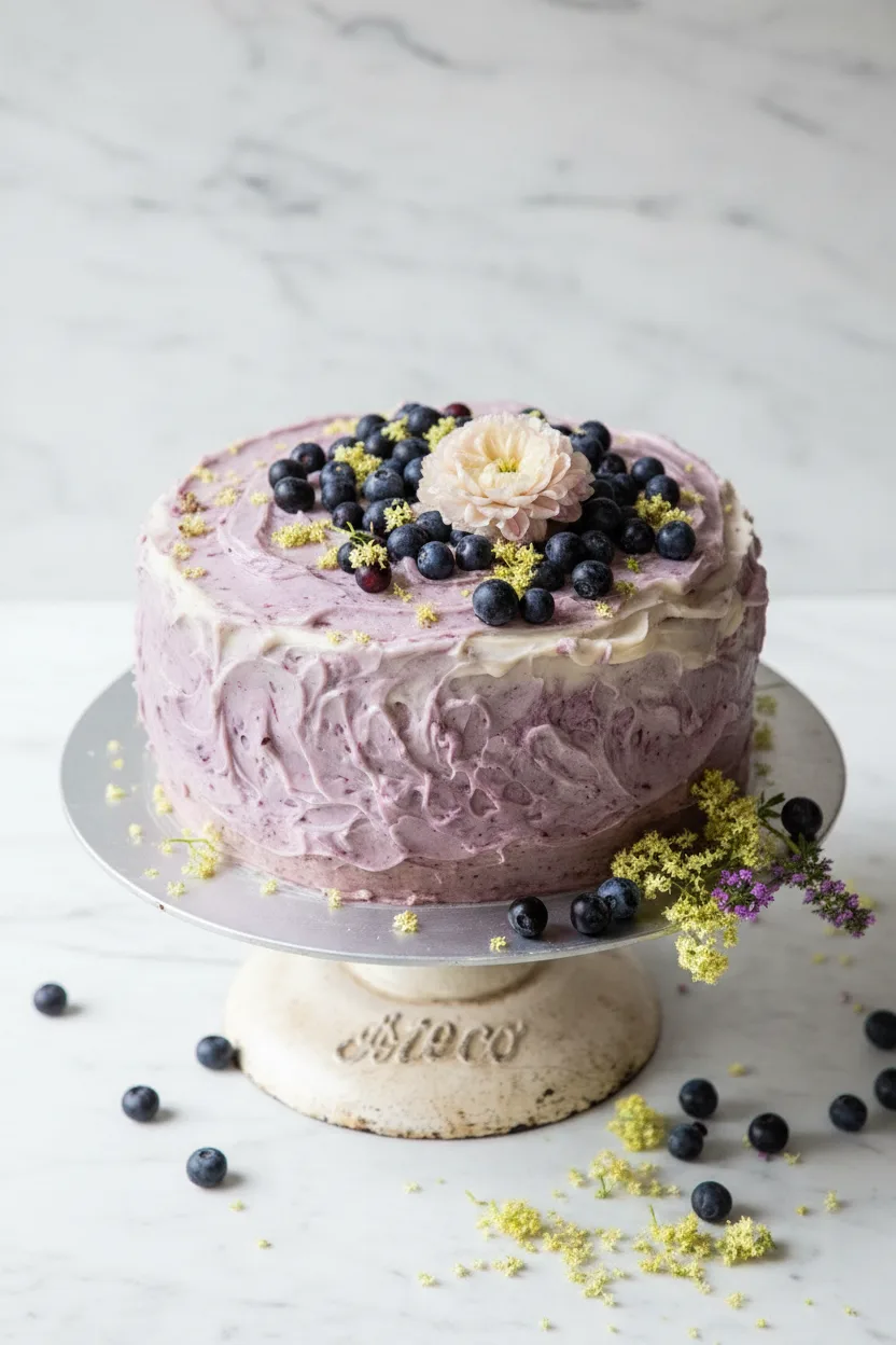 Gâteau étagé aux myrtilles et au citron avec agrumes frais
