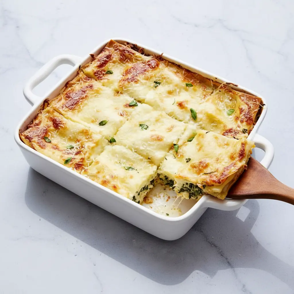 Lasagnes au poulet, épinards et artichauts