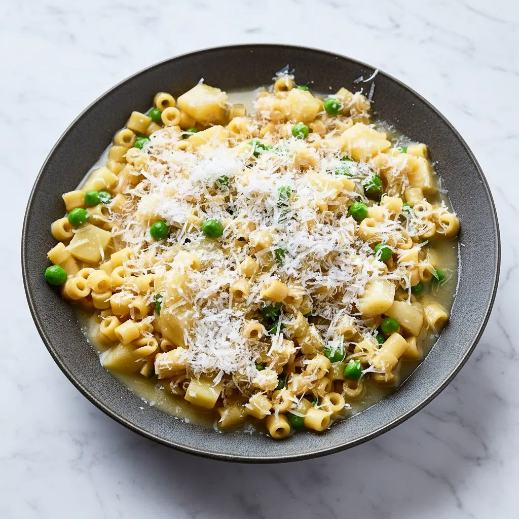 Pâtes aux petits pois et pommes de terre