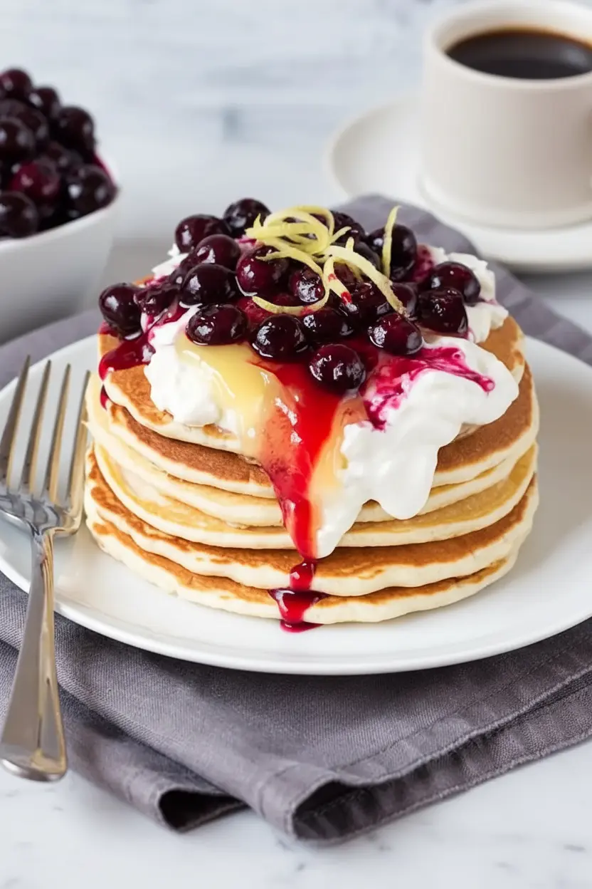 Pancakes cheesecake au citron et aux myrtilles