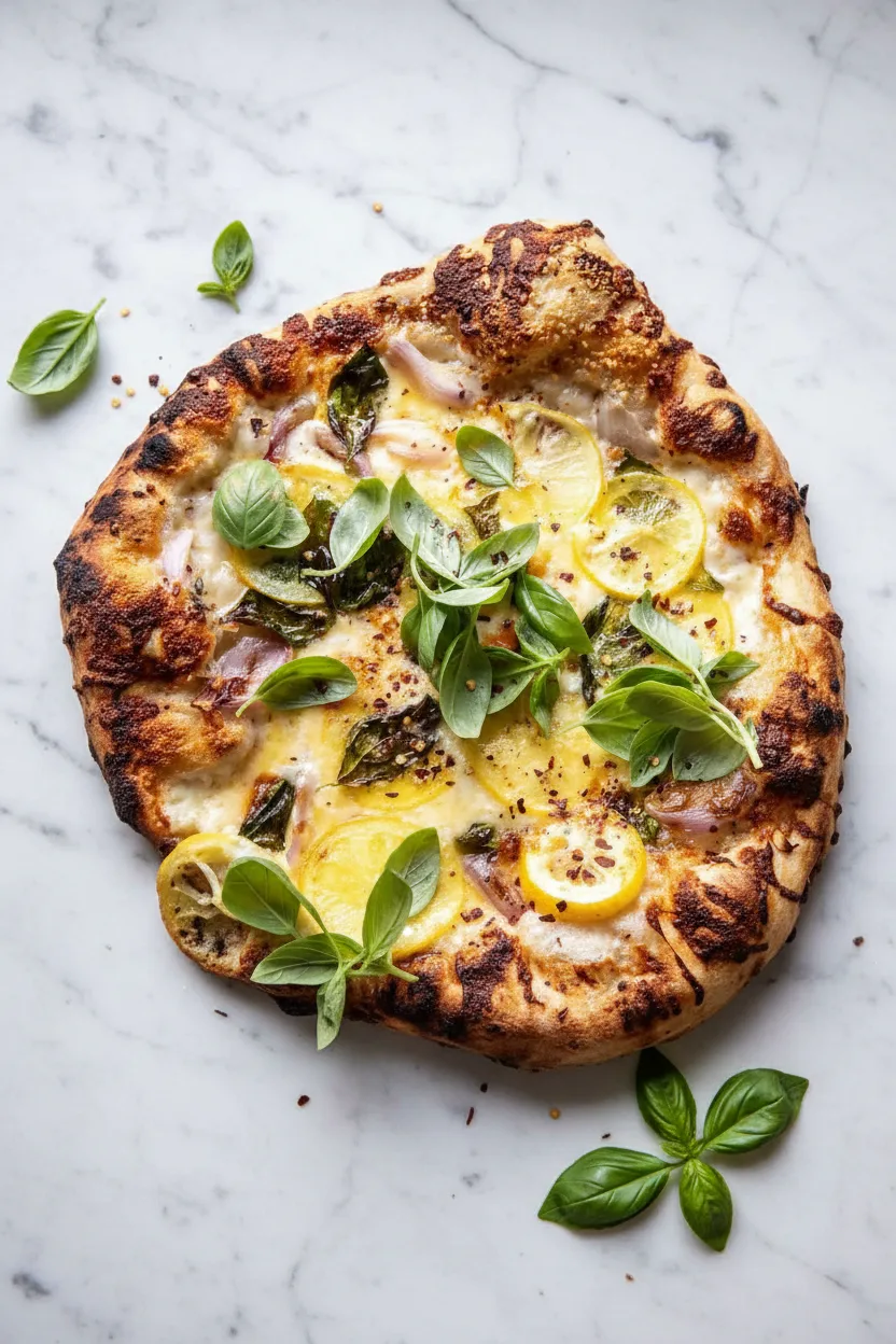 Pizza citron-basilic aux trois fromages