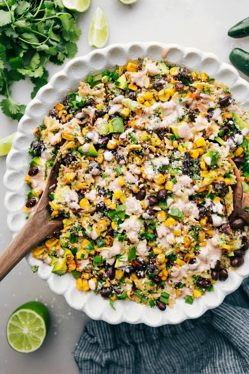 Salade de macaroni au maïs façon street corn mexicain