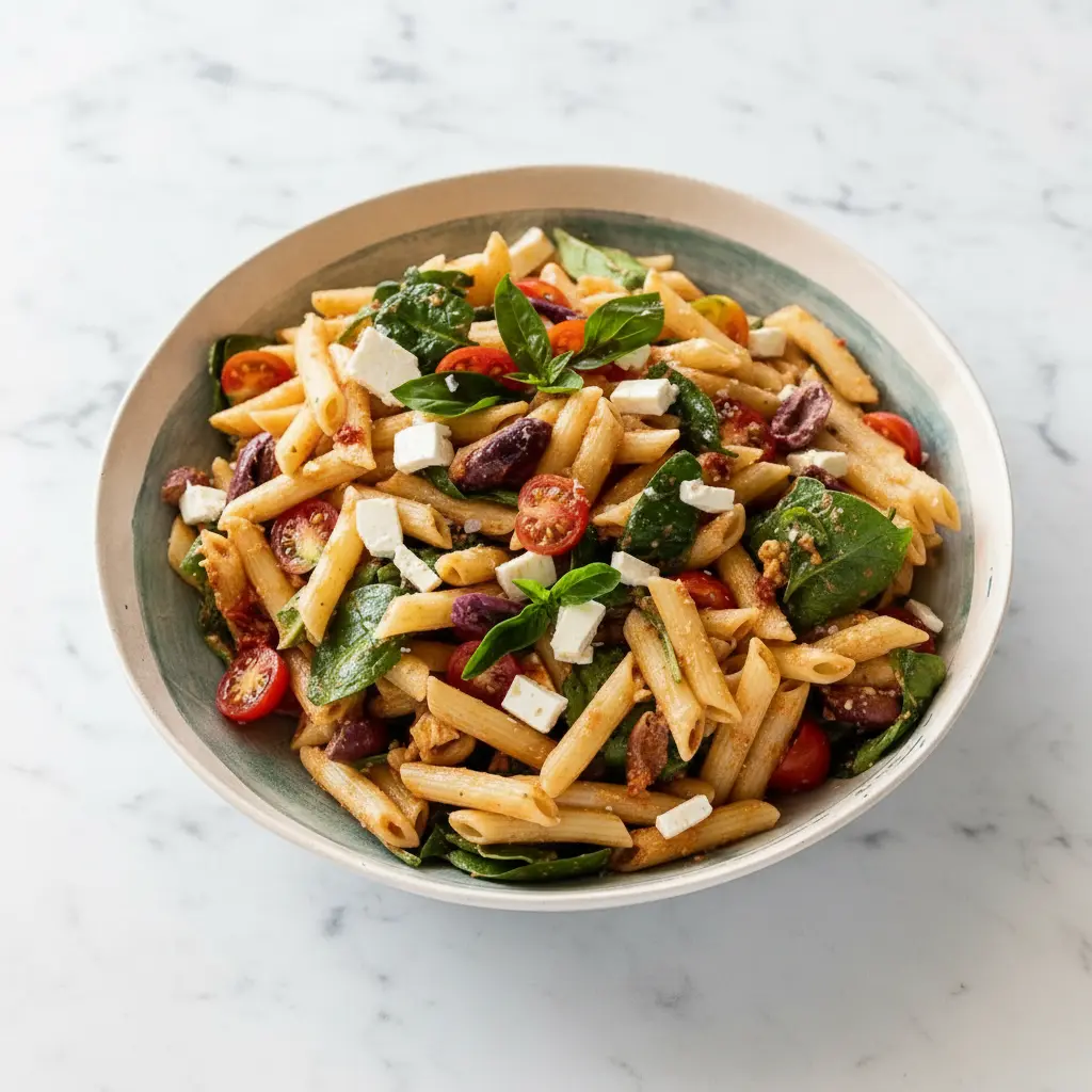 Salade de pâtes au pesto et tomates séchées