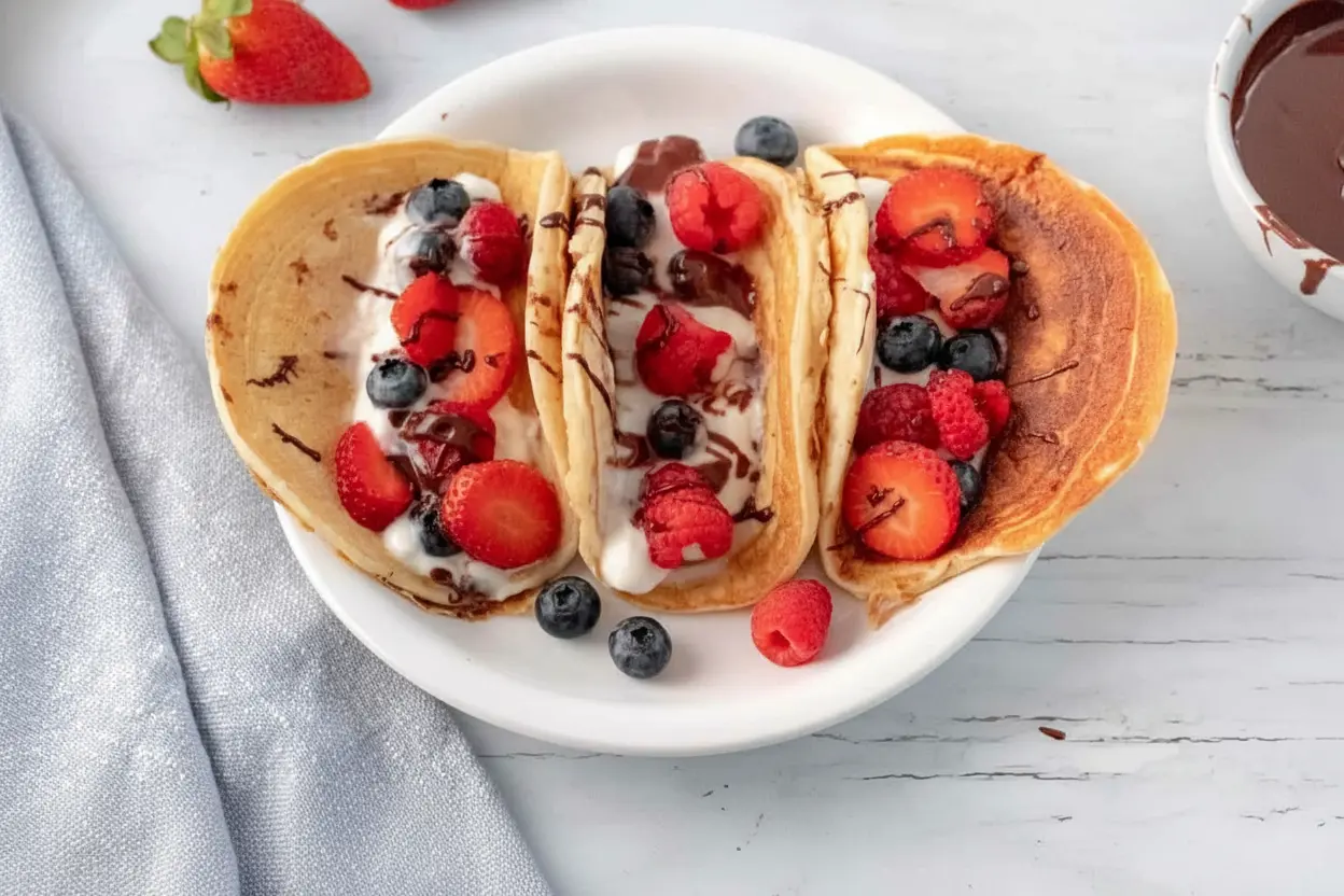 Tacos de pancakes avec garniture aux fruits