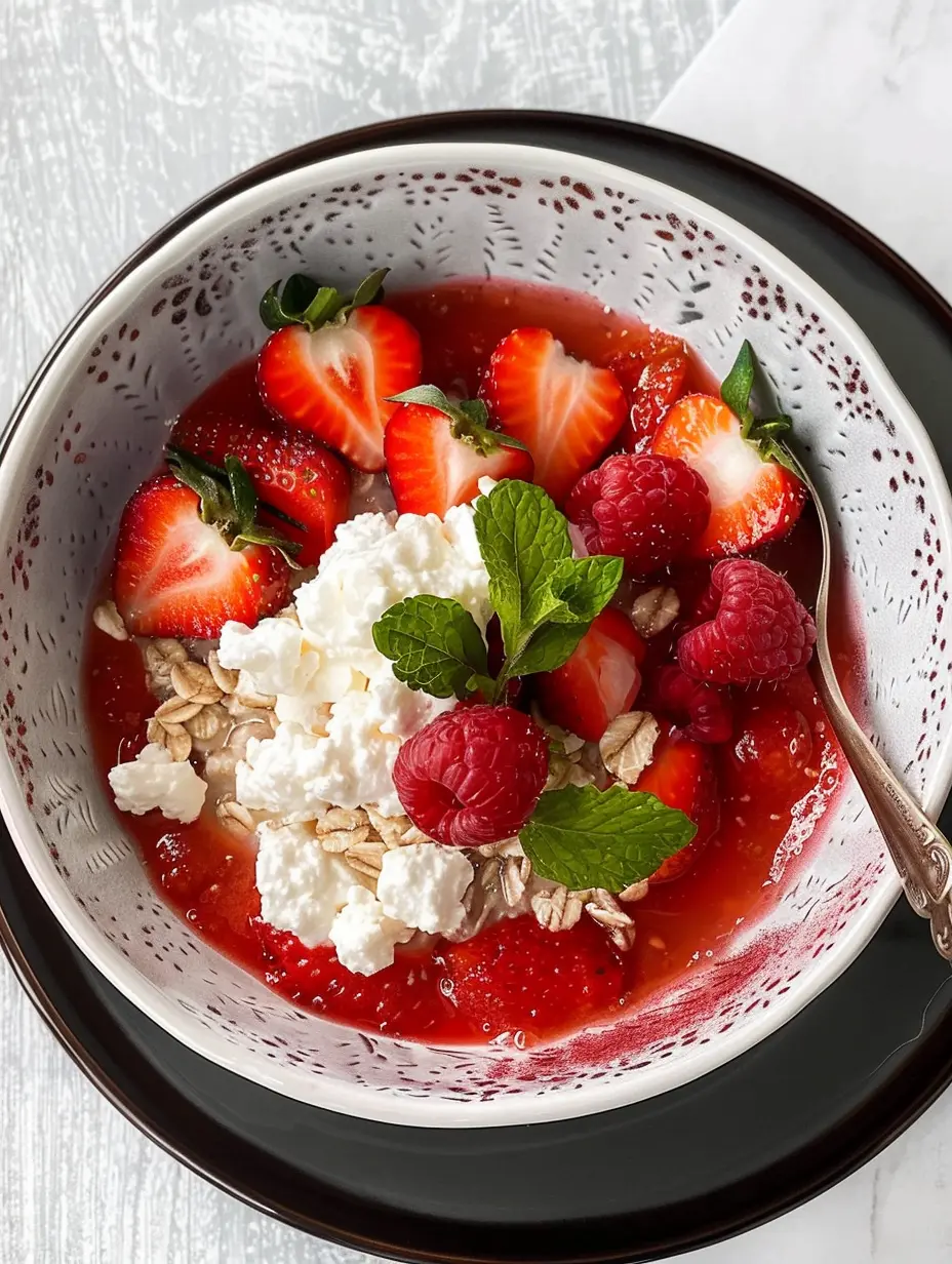 Bircher aux fraises et au cottage cheese