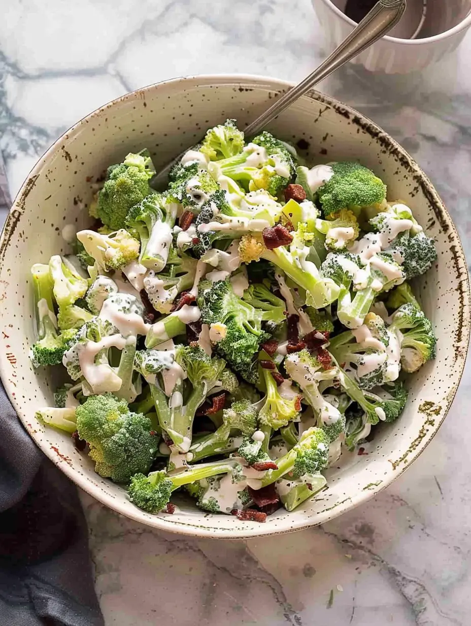 Salade de brocoli classique avec une sauce légère à la mayonnaise