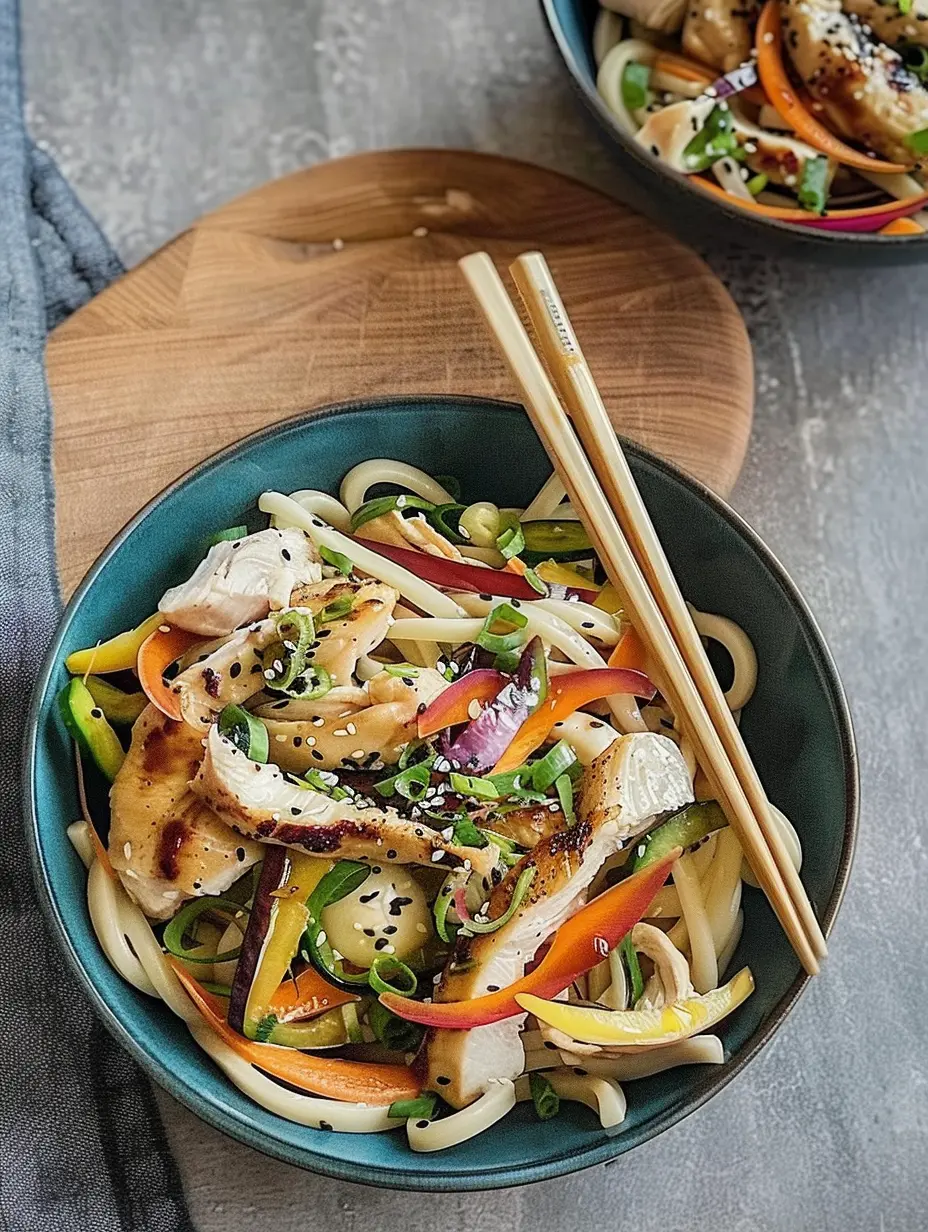 Salade de nouilles udon et de poulet au miso et au gingembre